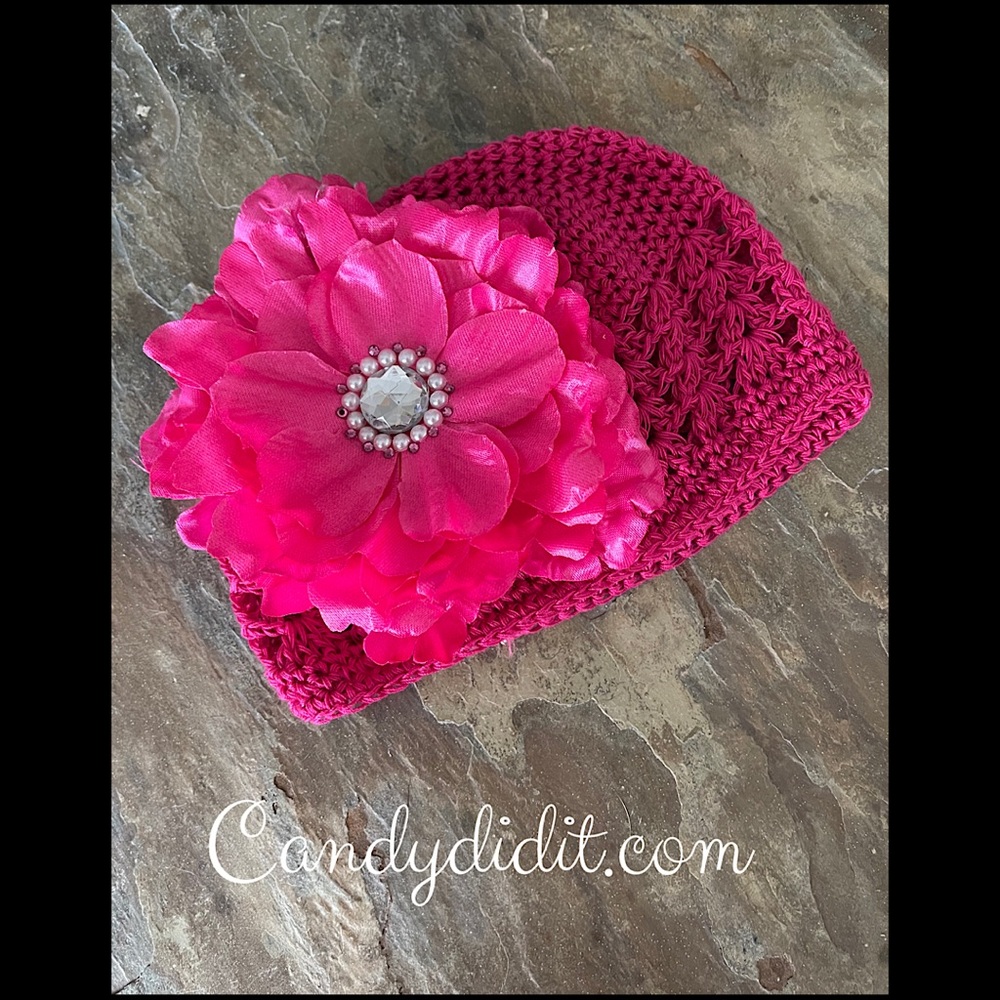 NWT Candy Did It! Handmade Little Girls Pink Poppy Bling Flower Cap